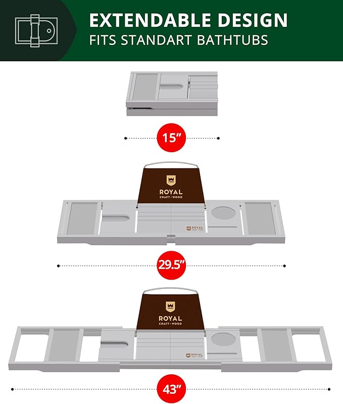 ROYAL CRAFT WOOD Premium Foldable Bathtub Tray - Expandable Bath Tray for Tub - Luxury Bathtub & Bathroom Accessories - Bloomnest