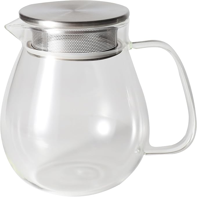 IwaiLoft Glass Teapot with Removable Stainless Steel Filter Lid Stovetop & Microwave Safe Borosilicate Glass Kettle for Loose Leaf, Blooming Tea And Coffee Sharing (24OZ) - Bloomnest