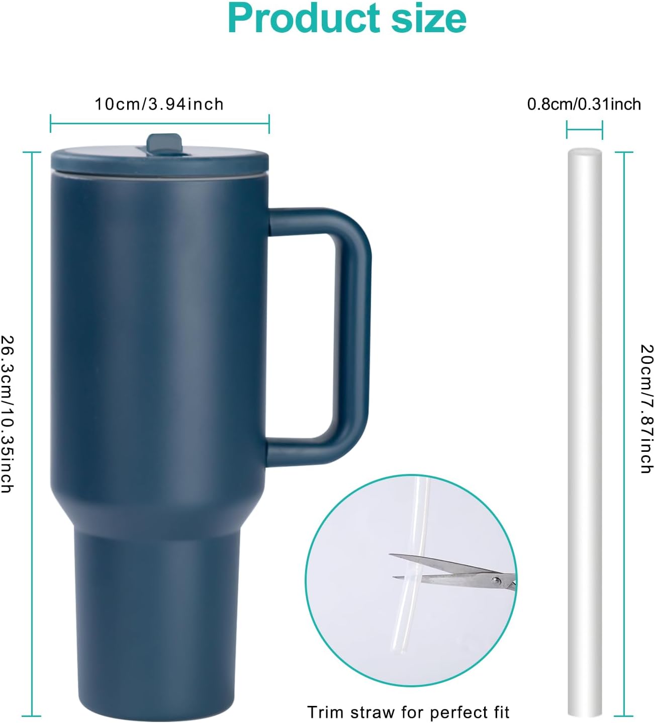 40 oz Insulated Tumbler with Handle,Flip Straw,Lid & Rubber Base Stainless Steel Water Bottle - Leak Proof Vacuum Insulated Mug BPA Free Reusable Travel Cup Gifts for Women/Men (Darkblue 40oz)