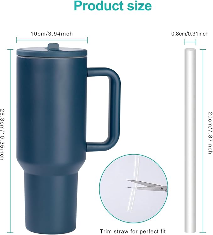 40 oz Insulated Tumbler with Handle,Flip Straw,Lid & Rubber Base Stainless Steel Water Bottle - Leak Proof Vacuum Insulated Mug BPA Free Reusable Travel Cup Gifts for Women/Men (mint green 40oz new) - Bloomnest
