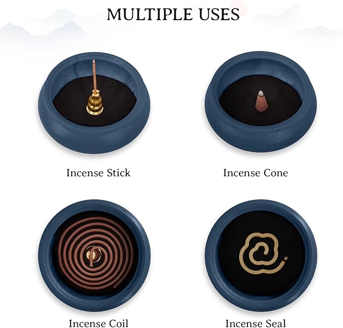 Coil Incense Burner， Ceramic Cone Incense Burner Holder Suitable for Incense/Cone/Coil/Stick, Sage, Mosquito Incense, and Charcoal. Incense Holder+Fireproof Cotton Inside. - Bloomnest