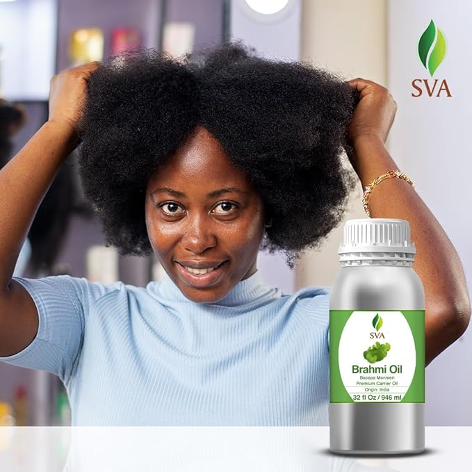 SVA Brahmi Oil - 32 Fl Oz – 100% Natural Cold Pressed Brahmi Oil - for Face, Skin Care, Hair Care, Scalp Massage & Body Massage – Carrier Oil - Bloomnest