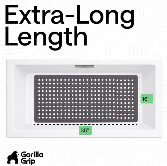 GORILLA GRIP Patented Bath Tub Shower Mat, Machine Washable Bathtub Floor Liner Mats, Suction Cups and Drain Holes to Keep Tubs Clean, Soft on Feet, Bathroom Essentials, 35x16 Inch, Charcoal Opaque - Bloomnest