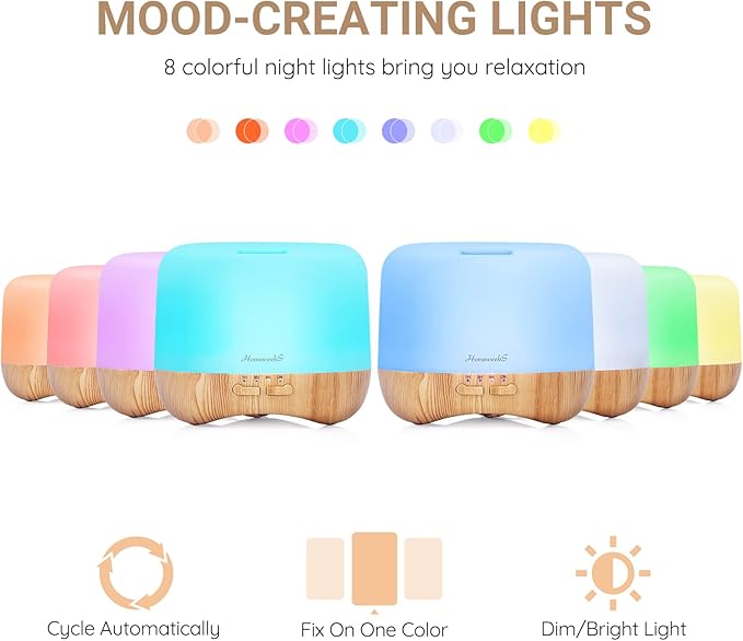 Aromatherapy Essential Oil Diffuser for Room: Colorful Aroma Air Humidifier with Adjustable Cool Mist Mode, Waterless Auto Off Ultrasonic Diffusers for Large Small Room Home Office 500ML - Bloomnest