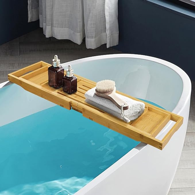 Bamboo Bathtub Tray Expandable Bath Table Tray Bathtub Caddy for Relaxing SPA Bathroom Accessories for House Warming Shower - Bloomnest