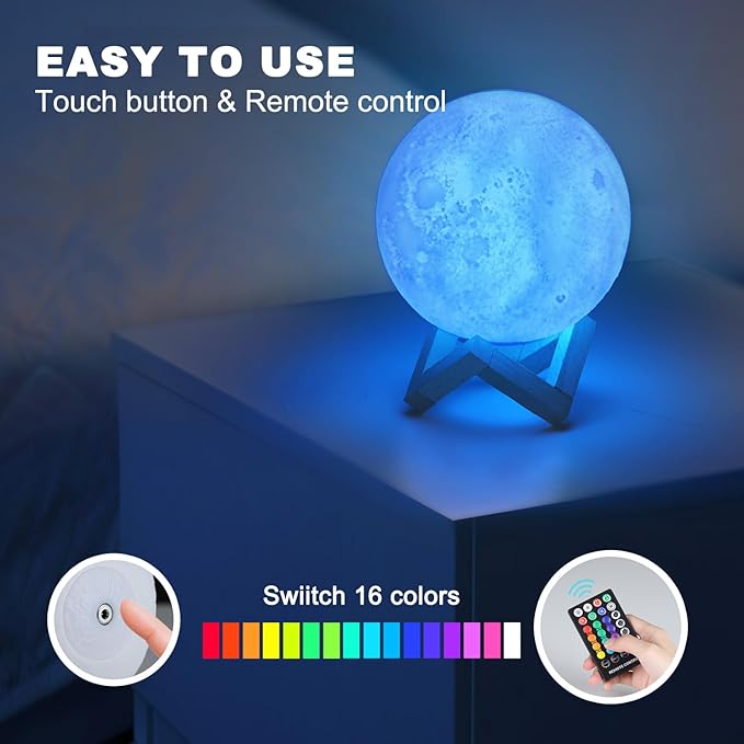 Moon Lamp Upgrade 18 Colors, Gifts for Girls Boys Kids Women Birthday, Teen Girl Gifts Trendy Stuff, Cool Astronomy Gifts, Shelf Decor, Remote & Touch Control Moon Night Light, Diameter 4.8 inch - Bloomnest