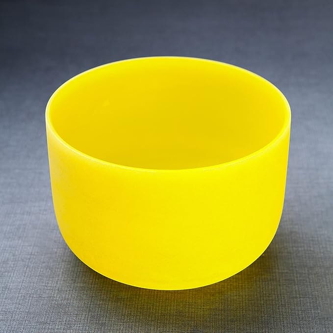 Hye-eun 10 inch E Note 432hz Solar Plexus Chakra Yellow Color Frosted Quartz Crystal Singing Bowl without Carrier Case for Yoga Healing Sound Energy Vibration
