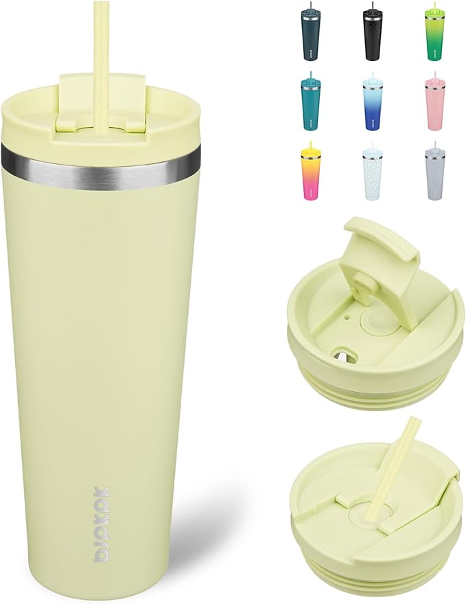 BJPKPK 26oz Insulated Tumbler With lid And Straw Stainless Steel Tumblers Travel Coffee Mug Reusable Thermal Cup,Macaron Green - Bloomnest