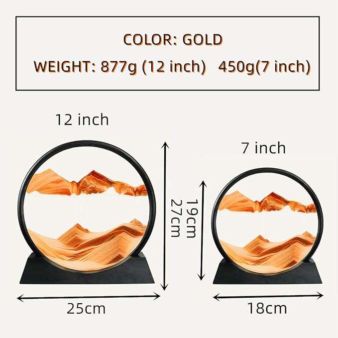BGFJYUK Moving Sand Art Picture in Motion, Round Tempered Glass 3D Deep Sea Sandscapes with Display Flowing Sand Frame for Relaxing Desktop Home Office Work Décor for Kids Adults (Orange, 12inch) - Bloomnest