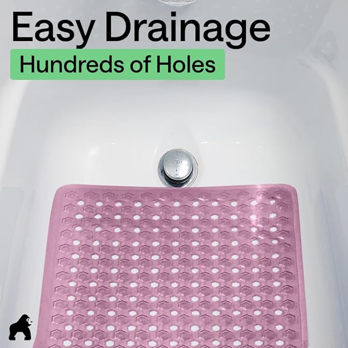 GORILLA GRIP Patented Bath Tub Shower Mat, Machine Washable Bathtub Floor Liner Mats, Suction Cups and Drain Holes to Keep Tubs Clean, Soft on Feet, Bathroom Essentials, 35x16 Inch, Clear Purple - Bloomnest