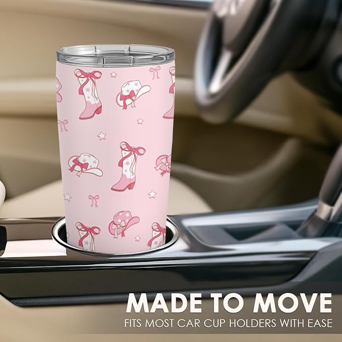 SANDJEST Cowgirl Tumbler 20oz, Stainless Steel Travel Cup with Lid, Insulated Coffee Mug, Cowgirl Gifts for Women Girls Friends Sisters on Birthday Christmas (Pink) - Bloomnest