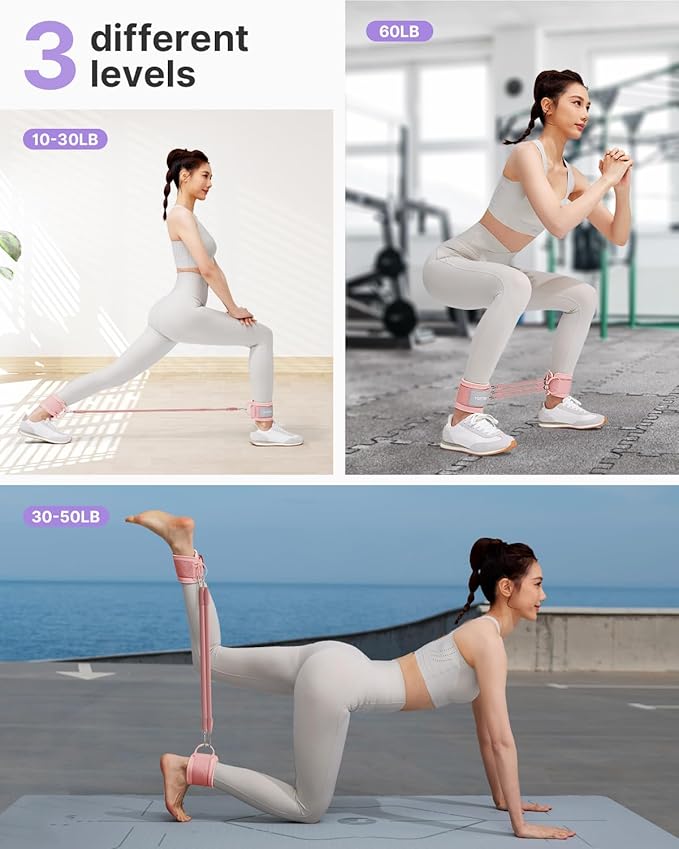 YOTTOY Ankle Resistance Bands with Cuffs, Adjustable Ankle Straps for Leg & Glute Workout, Butt Exercise Bands for Cable Machines Women, Perfect for Hip Fitness & Booty Training