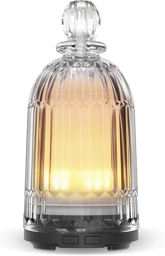 120ml Glass Diffuser, Ultrasonic Aroma Diffusers Cool Mist Humidifier with Glass Cover & Plastic Reservoir with 7 Color LED Lights, Auto Shut-Off for Office, Home, Yoga, Spa(Black Bottom) - Bloomnest