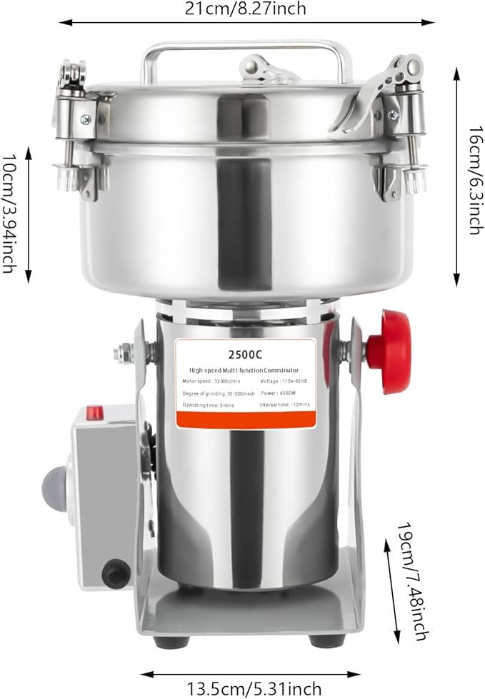 Electric Grain Mill Grinder, 2500g/5.51lb High-speed 32000r/min Food Grinder, 110V 4500W Countertop Grain Mill for Dry Spice Herbs Grains Coffee Rice Pepper (2500g) - Bloomnest
