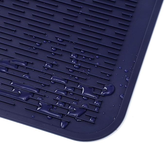 Silicone Dish Drying Mat for Multiple Usage,Easy clean,Eco-friendly,Heat-resistant Silicone Mat for Kitchen Counter or Sink,Refrigerator or Drawer Liner Navy Blue XL 18 inches x 16 inches - Bloomnest