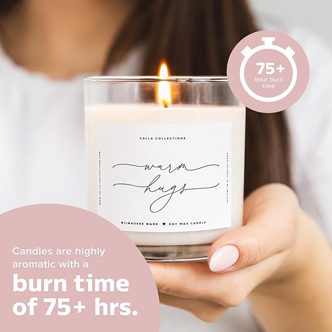 ThreeKin Warm Hugs Scented Candles for Home, Natural Soy Wax, Relaxing Aromatherapy Gifts, Essential Oils Scented, Long-Lasting Candle Burns for 75-Hours, Designed in USA, Lemongrass Lavender Scent