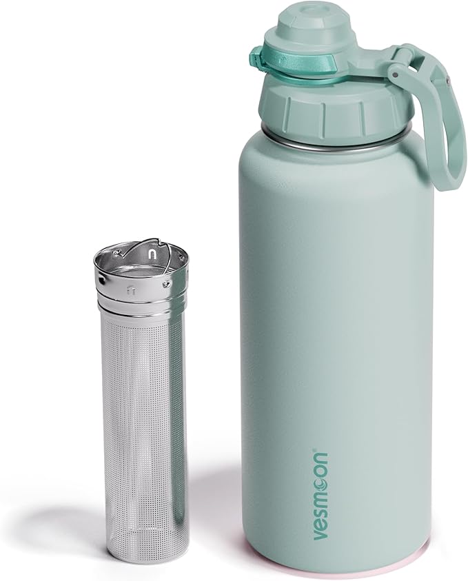 Vesmoon Vessence Tea Infuser Bottle - 32 Oz Insulated Loose Leaf & Fruit Infuser Bottle | Leak Proof with FlowSip Lid