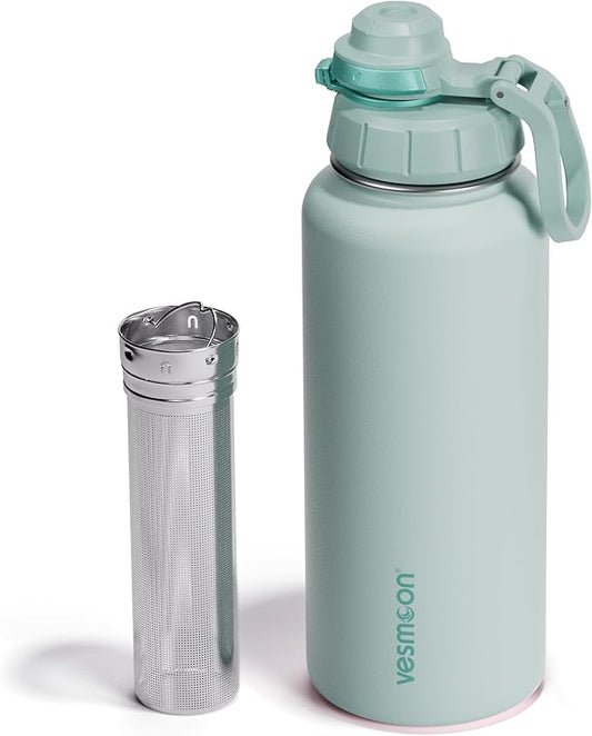 Vesmoon Vessence Tea Infuser Bottle - 32 Oz Insulated Loose Leaf & Fruit Infuser Bottle | Leak Proof with FlowSip Lid