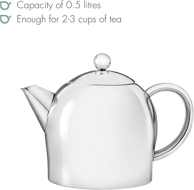 bredemeijer Santhee Double Walled Teapot, 0.5-Liter Stainless Steel Glossy Finish with Glossy Accents - Bloomnest