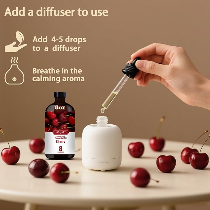 Cherry Fragrance Oil-Cherry Essential Oil 8.33oz (250ml)-100% Pure Natural Scent for Diffusers, Candles, Soap Making & Aromatherapy-Relaxing Home & Gift Essential Oil for Bath, Massage - Bloomnest