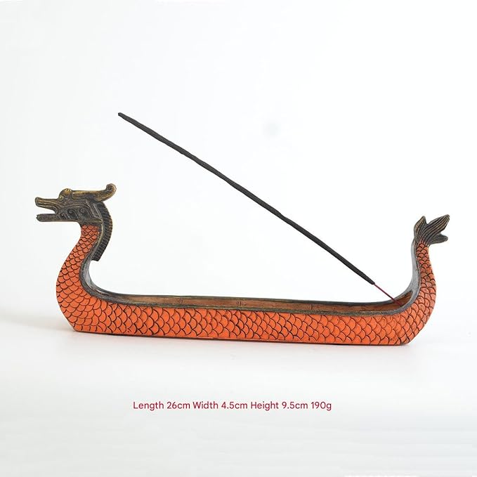 Comeon Retro Incense Burners Traditional Chinese Design Dragon Boat Incense Stick Holder Burner Hand Carved Carving Censer Ornaments (Orange) - Bloomnest