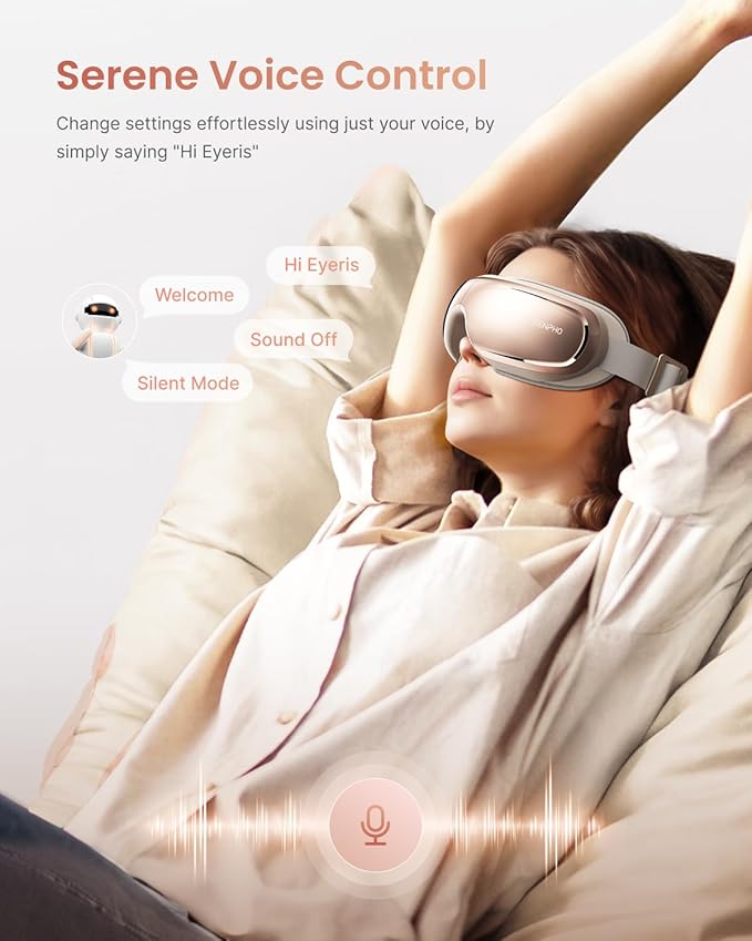 RENPHO Eyeris 3 Eye Massager with Heat and Cooling, Eye Sleep Mask with Voice Control & Ice Pack for Women/Men, FSA Eligible Items, Temple Care Device for Migraine Rosé - Bloomnest