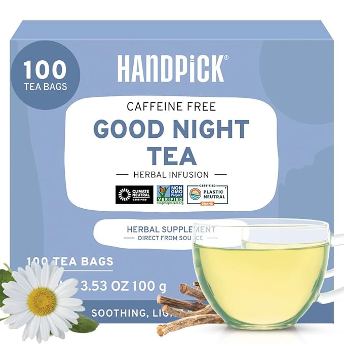 HANDPICK, Good Night Tea Bags (100 Count) Night Time Herbal Tea | Caffeine Free | Floral Blend - Lavender, Chamomile, Peppermint | Natural Tea, Perfect for Bedtime - Bloomnest