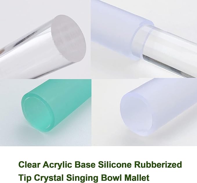 Singing Bowl Mallet Clear Acrylic Base Silicone Rubber Striker Mallet for Playing Quartz Crystal Singing Bowl with Bundle Pocket(Clear) - Bloomnest