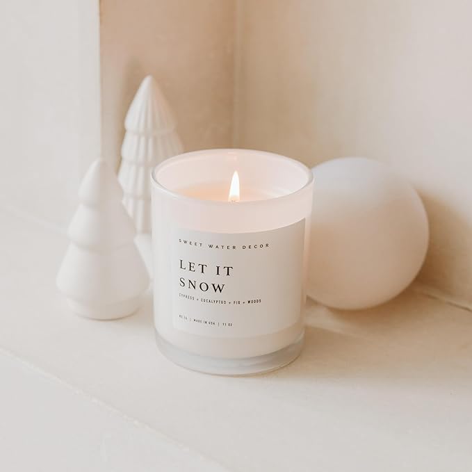 Sweet Water Decor Let it Snow Christmas Scented Candles - Christmas Stocking Stuffers Soy Candles with Cypress Scent - Christmas Candles with 50 Hours Burn Time - 11Oz Wood Lid White Jar Wax Candles - Bloomnest