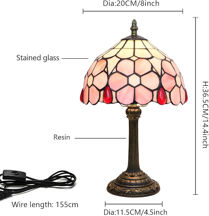 Tiffany Lamp Stained Glass lamp Small Bedside Table Lamps for Living Room Bedroom Dorm Kitchen Home Decor Festival Birthday Gift,Cherry Blossoms - Bloomnest