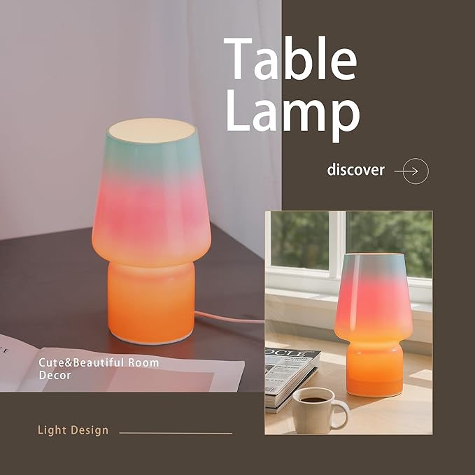 Mushroom Lamp,Mother's Day Gifts,Small Table Lamp,Cute Nightstand Kitchen Mini Lamp,Glass Table Lamp,Suitable for Bedrooms, Kitchens, Living Rooms, Bedside, Girl Gifts（Blue Gradient） - Bloomnest