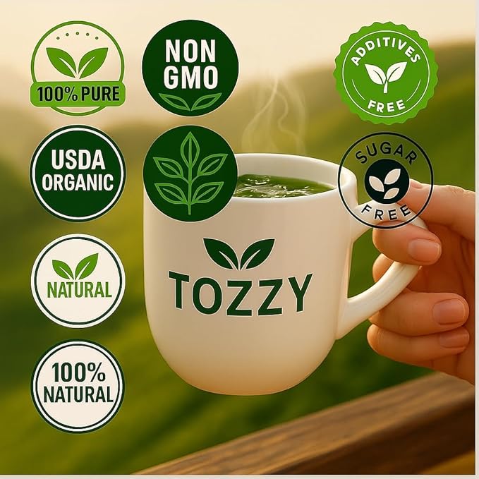 Tozzy Organic Matcha Green Tea – 100 Count, Plant-Based Pyramid Tea Bags | Ceremonial Matcha + Whole Leaf Sencha - Bloomnest