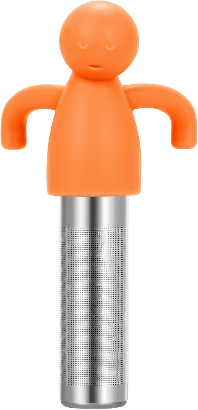 Leden Tea Infuser Cute Tea Strainer for Loose Leaf Tea Stainless Steel Fine Mesh Tea Ball Steeper with Silicone Lid for Mug and Cup, Orange - Bloomnest