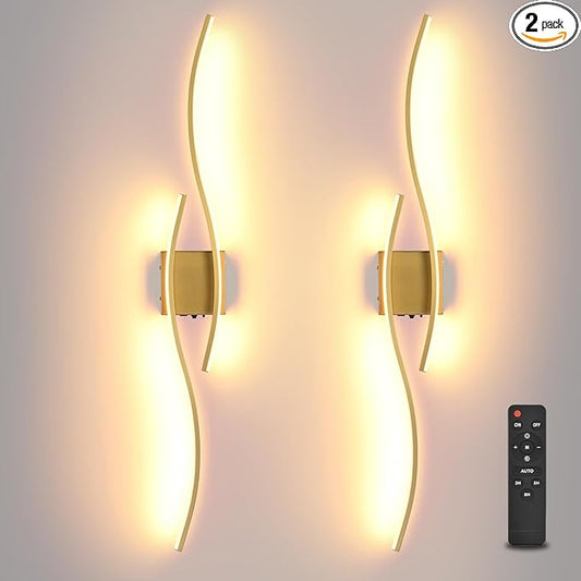 Battery Powered Wall Sconces Set of 2, Gold 39" LED Dimmable Wall Sconce with Remote Control/Timer/Memory, USB Rechargeable Wall Lights for Living Room, Bedroom, Hallway Wireless scones Lighting - Bloomnest