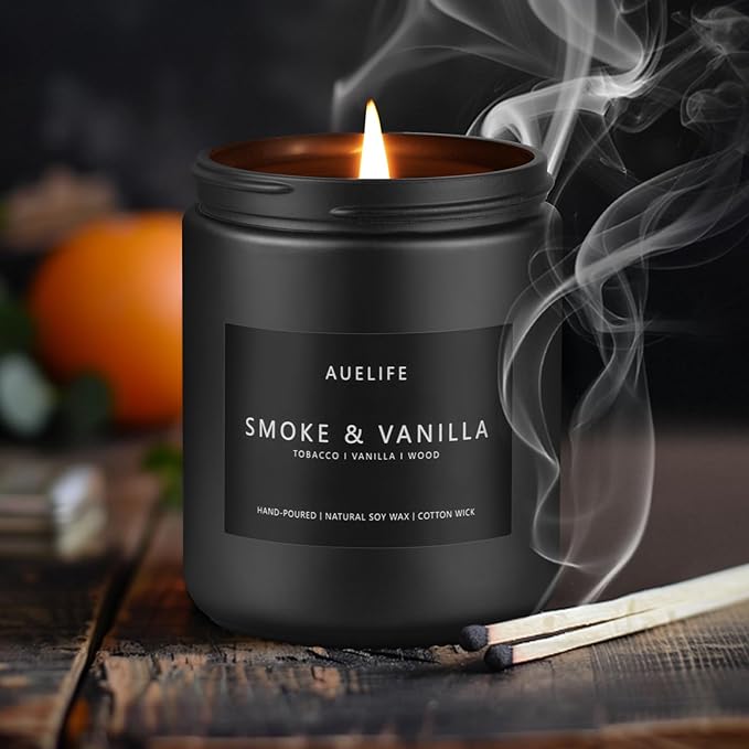 2 Pack Men Candles | Smoke & Vanilla + Vintage Leather - Scented Candles for Men - Masculines Candle - Soy Candle for Home Scented, Man Gifts, Black Jar - 7oz - Bloomnest