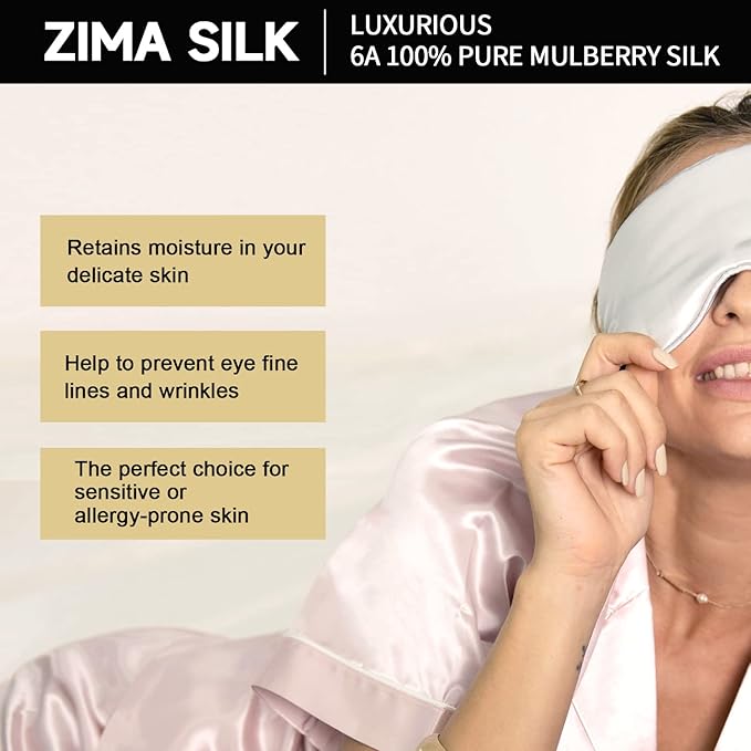 ZIMASILK Adjustable 22 Momme 100% Mulberry Silk Sleep Mask, 3D Contoured Cup Eye Mask for Sleeping, Super Soft Breathable Blindfold, Perfect Blocks Light for Sleeping. (Bluestone) - Bloomnest