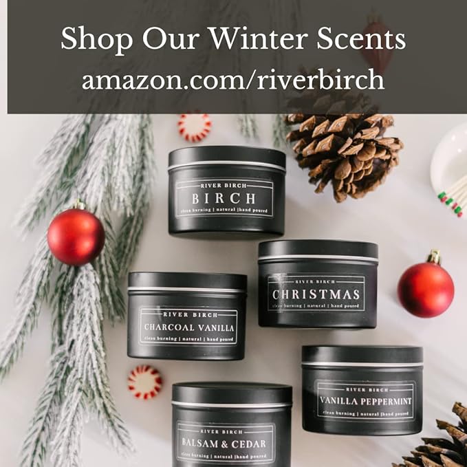 River Birch Candles Christmas Scented Candle | Premium, All-Natural, Non-Toxic, Soy Candles | 8 oz. Black Matte Tin Travel Candle | Cozy Relaxing Gifts for Home - Bloomnest