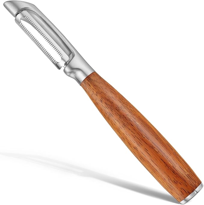 Serrated Blade Premium I Type 304 Stainless Steel Multifunctional Kitchen Peeler Real Wood Handle Ultra Sharp Blade Vegetable Potato Apple(Boluoge) - Bloomnest