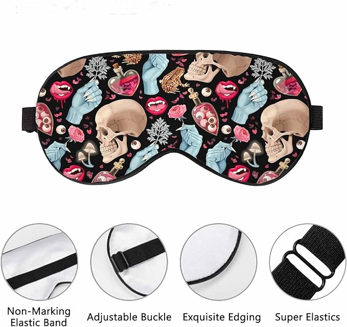 Goth Skull Sleep Eye Mask Halloween Mushroom Vampire Magic Witch Witchcraft Men Women Sleep Mask with Adjustable Strap Eye Cover Eye Shade for Travel, Nap,Meditation - Bloomnest