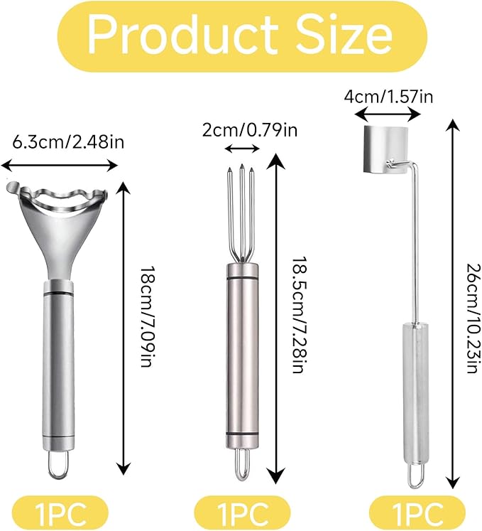 3 Pcs Corn Tool Set – Upgraded Corn Peeler for Corn on the Cob,Corn Holder, Corn Cob Stripper Tool,Multi-Use Corn Cob Stripper Tool for Home Kitchen, Outdoor Barbecues & Camping - Bloomnest