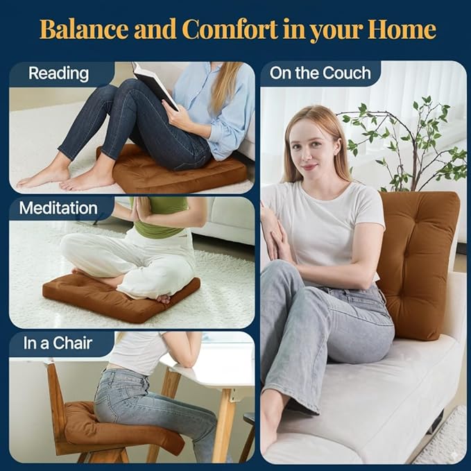 Velvet Floor Pillow Set of 2, Square Large Pillows seating for Adults, Brown Tufted Cushions for Meditation, Yoga, Tatami, Living Room, Chair, Machine-Washable & Dryer-Safe, Brown, 22x22 Inch - Bloomnest