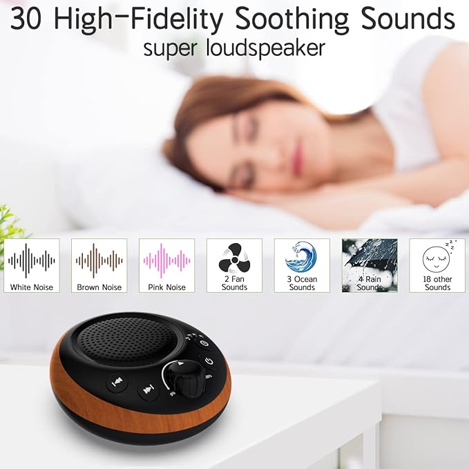 Sound Brown Noise Machine White Noise Machine Nonstop 30 Soothing Sounds Sound Therapy for Baby Kids Adults Sleep Machine 36-Level Vol Auto-Off Timer Memory Function for Home Travel Office - Bloomnest