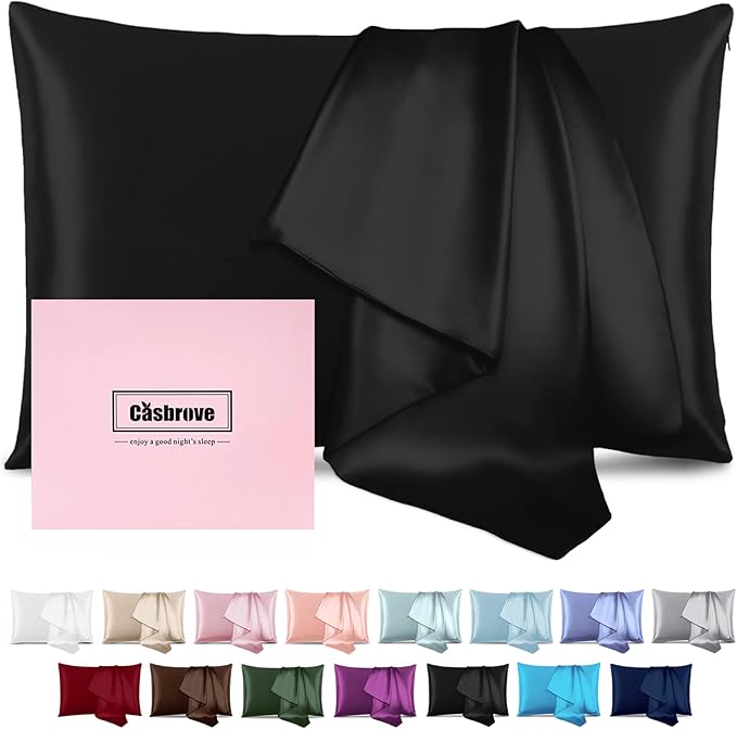 Mulberry Silk Pillowcase for Hair & Skin - Soft, Breathable, Smooth Both Sided Natural Silk Pillowcase with Zipper - Beauty Sleep Silk Pillow Case 1 Pack for Gift (King, Black) - Bloomnest