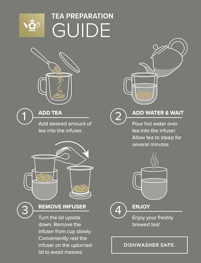 Teabloom Heatproof and Insulated Borosilicate Glass Tea Cup with Infuser for Whole-Leaf Loose Tea – Tea Purist's Choice – Wellbeing Double-Walled Infusion Mug with Lid (8 oz) - Bloomnest