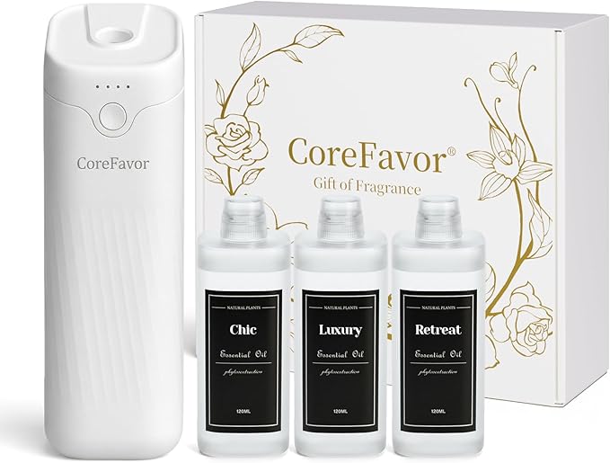 Diffuser,Waterless Essential Oil Diffuser,Home Aroma Diffuser with Adjustable Scent Levels,Rechargeable&Wall-Mountable,Quiet Diffuser for Home,Office&Car (White, Chic+Retreat+Luxury) - Bloomnest