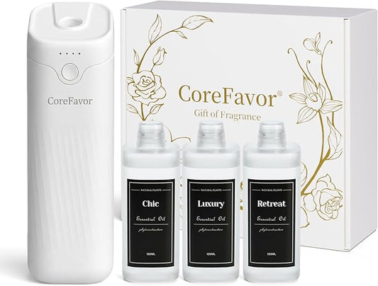 Diffuser,Waterless Essential Oil Diffuser,Home Aroma Diffuser with Adjustable Scent Levels,Rechargeable&Wall-Mountable,Quiet Diffuser for Home,Office&Car (White, Chic+Retreat+Luxury) - Bloomnest