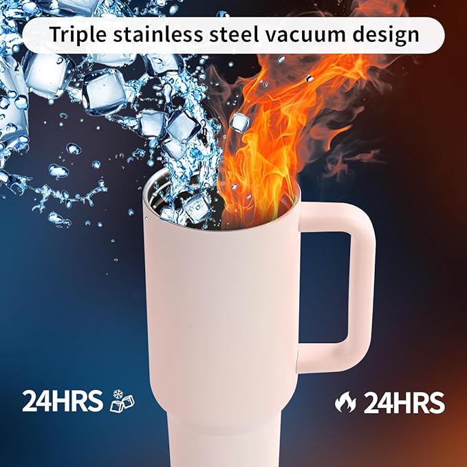 40 oz Insulated Tumbler with Handle,Flip Straw,Lid & Rubber Base Stainless Steel Water Bottle - Leak Proof Vacuum Insulated Mug BPA Free Reusable Travel Cup Gifts for Women/Men (Orange) - Bloomnest