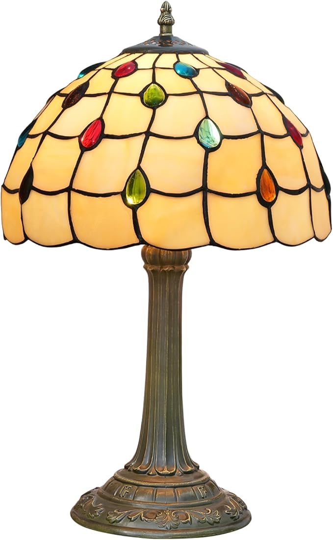 Tiffany Lamp Stained Glass lamp 12 inches Bedside Table Lamps for Living Room Bedroom Dorm Kitchen Home Decor Festival Birthday Gift,Colorful Beads - Bloomnest