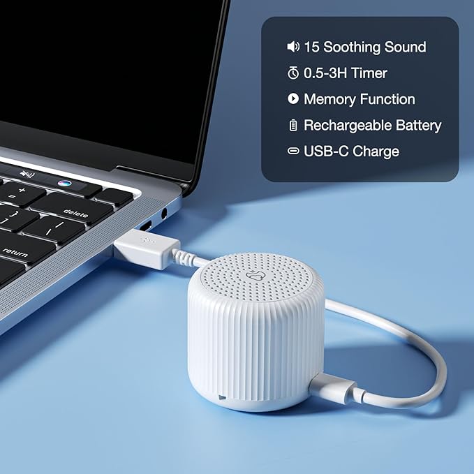 Portable Sound Machine for Baby Adults,LEICEX Travel Sound Machine,15 Non-Looping Sound Timer and Memory Play, Mini White Noise Machine for Sleeping Office Privacy Travel Gift - Bloomnest