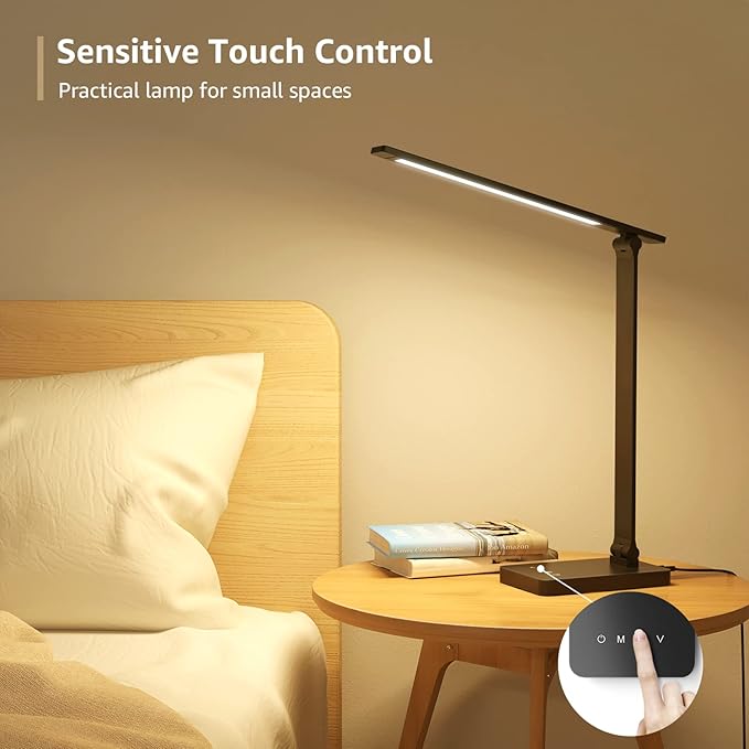 Lepro LED Desk Lamp for Home Office, 9.5W 750LM Metal Touch Control Desk Light, 5 Color Modes 5 Brightness Level, Eye Caring Task Lamp For Reading, Sewing, Crafts, School Supplies, Puzzle Light, Black - Bloomnest